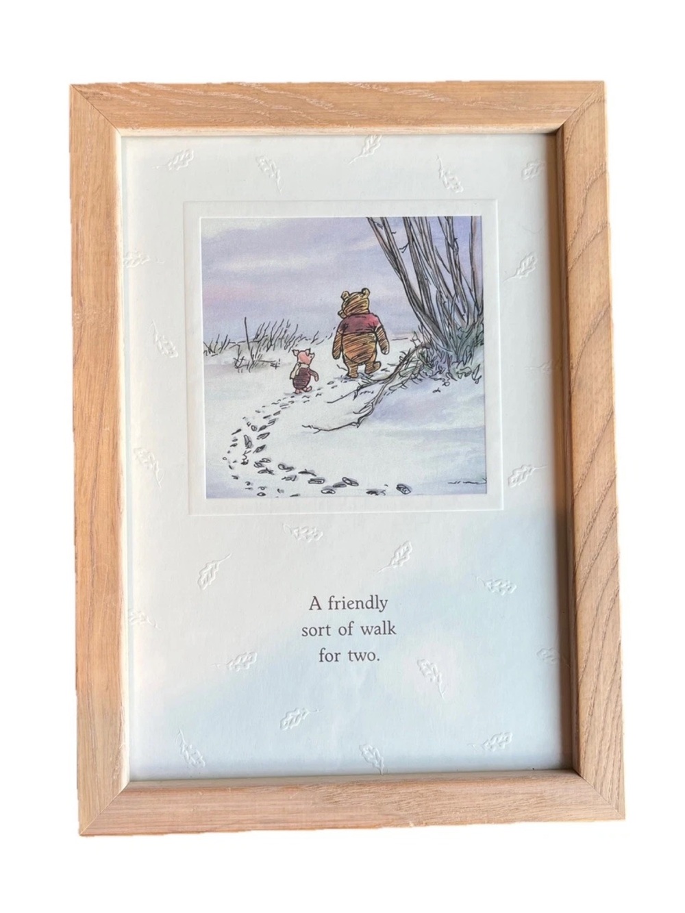 Classic Pooh Framed Art Print - Light Wood Frame, Off White Mat. Pooh & Piglet